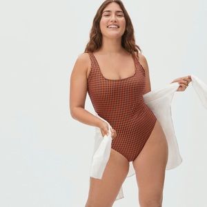 Everlane The Square-Neck One-Piece Honey Gingham M